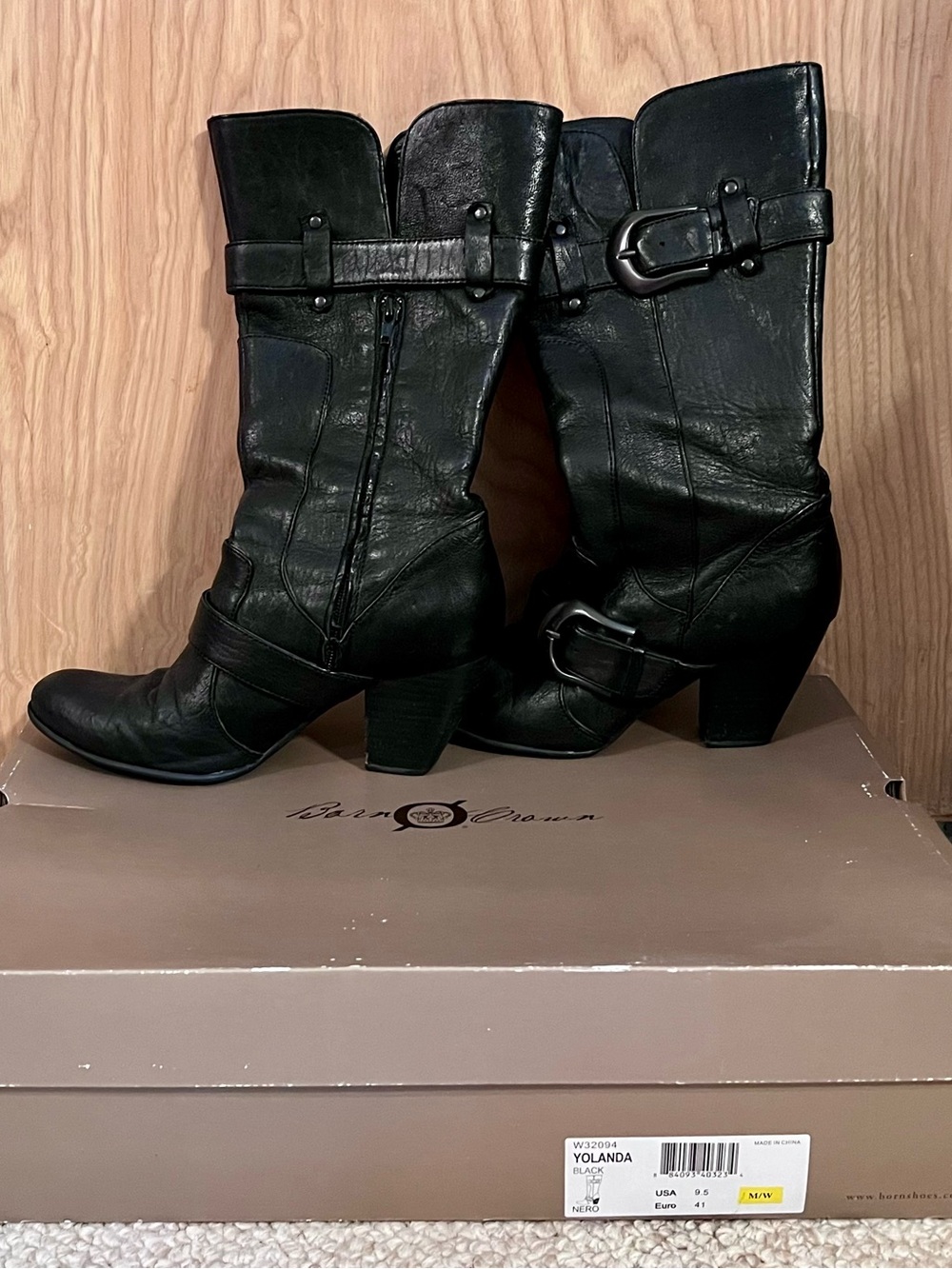 Børn Black Leather Mid-Calf Buckle Boots